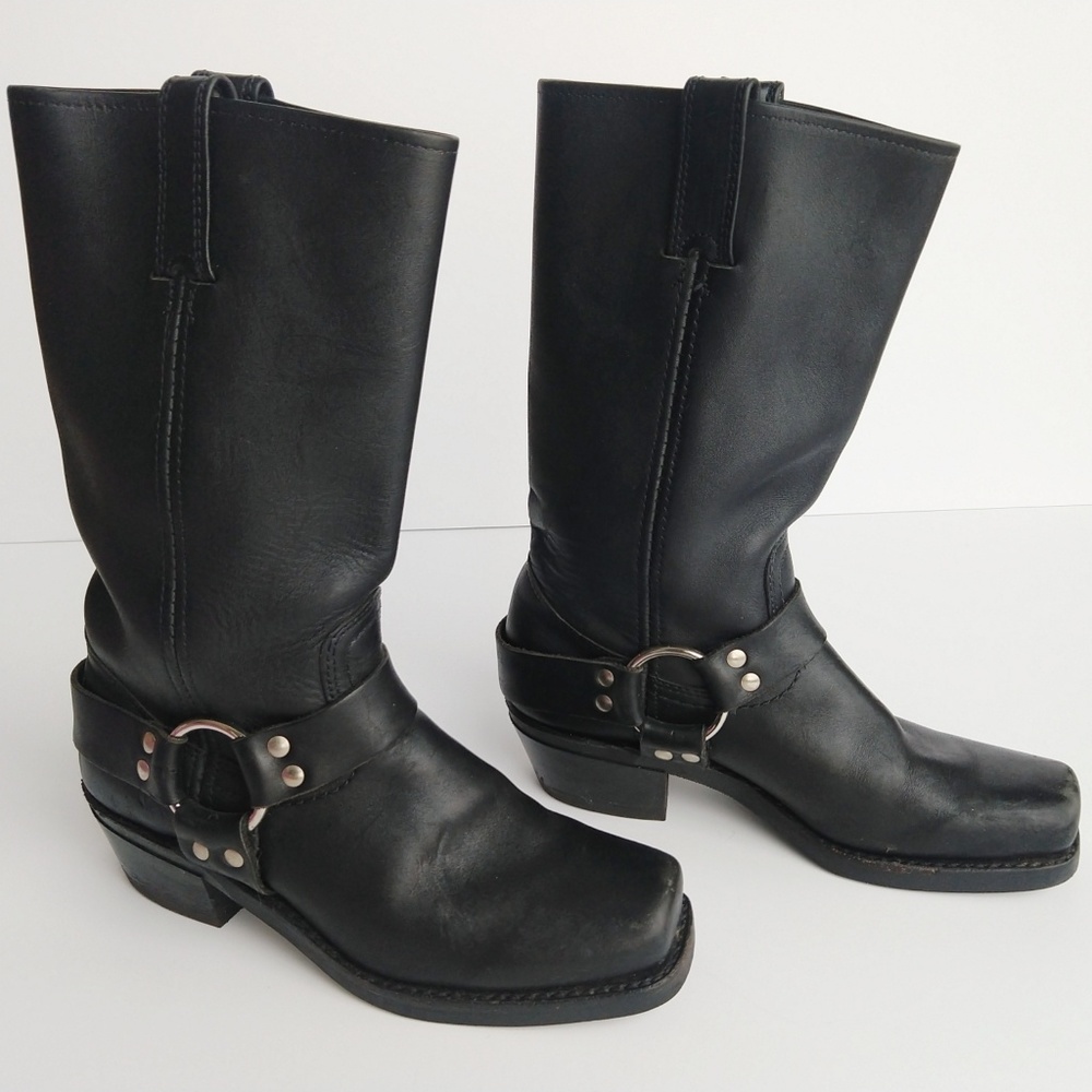 Frye Engineer Moto HARNESS Black Leather Boots